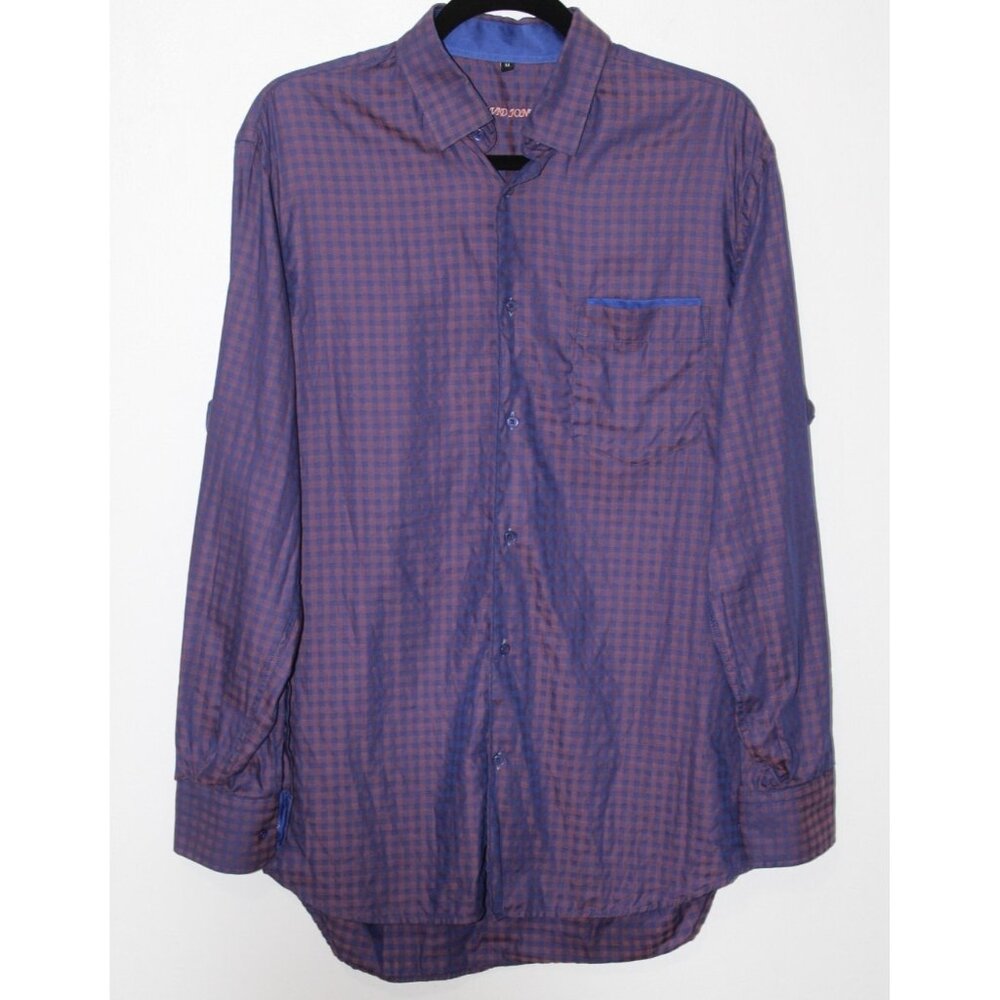 David Jones Mens Blue Check Long Sleeve Cotton Button Up Shirt M